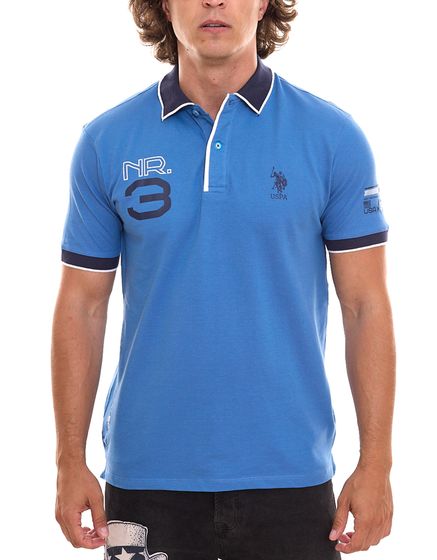 A NOSOTROS. ASSN DE POLO. Polo de manga corta, polo cómodo para hombre con estampado frontal, camisa de algodón 197 65037 52520 138 azul