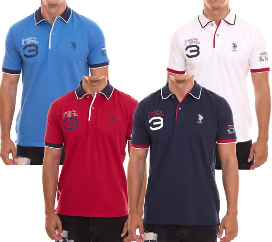 A NOSOTROS. ASSN DE POLO. Polo de manga corta, polo cómodo para hombre con estampado frontal, camisa de algodón en color azul, blanco o rojo