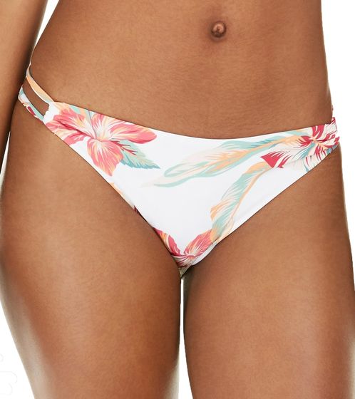 ROXY Lahaina Bay Damen Bikini-Slip mit floralem Print Badehose mit seitlichen Cut Outs Bademode ERJX403888 WBB7 Weiß/Bunt