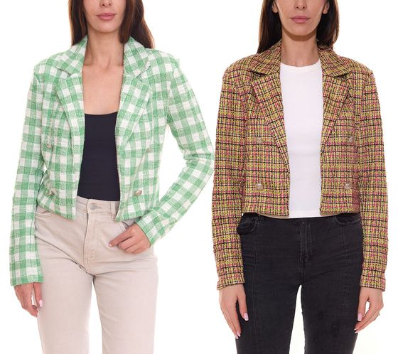 Aniston CASUALS ladies sporty elegant short blazer with decorative buttons green/colourful or green/white