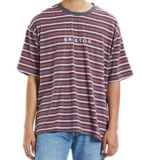 BRIXTON Hilt Boxy Alpha camicia da uomo in cotone a righe T-shirt 22324 VVMSP Rosso/Bianco/Marrone
