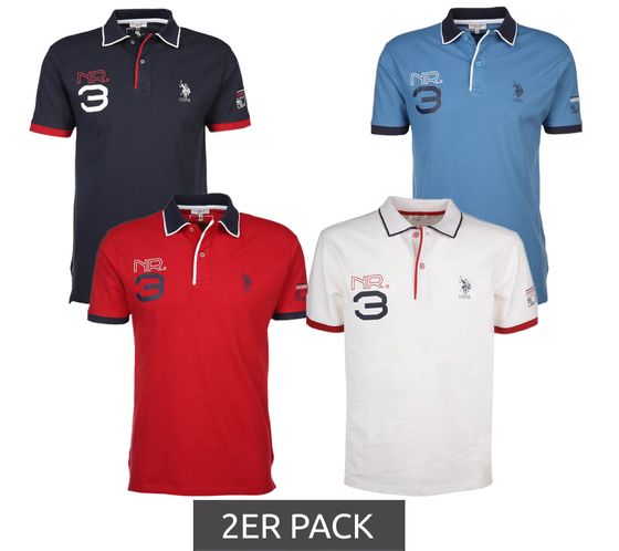 2er Pack U.S. POLO ASSN. Kurzarm Polo-Hemd bequemes Polo-Shirt für Herren mit Frontprint Baumwoll-Shirt SPARPACK Blau, Weiß oder Rot