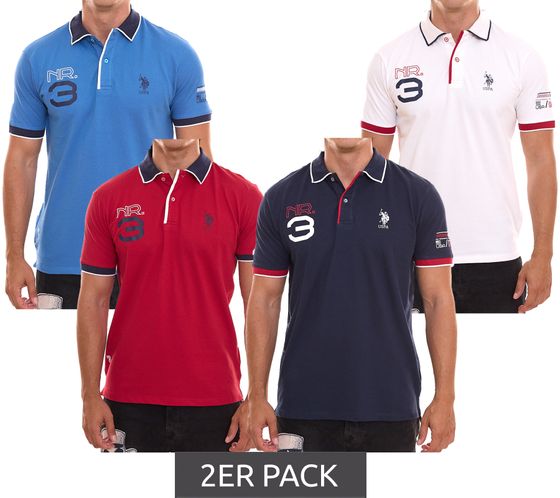 Confezione da 2 Stati Uniti POLO ASSN. Polo a maniche corte, comoda polo da uomo con stampa frontale, maglietta in cotone nei colori blu, bianco o rosso