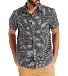 BRIXTON Charter Print Camisa de manga corta para hombre con bolsillo en el pecho Camisa de algodón con estampado circular integral 01218 Negro