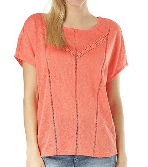 VILA Vikamala chemise à manches courtes femme T-shirt avec motif troué 14052180 Emberglow Orange