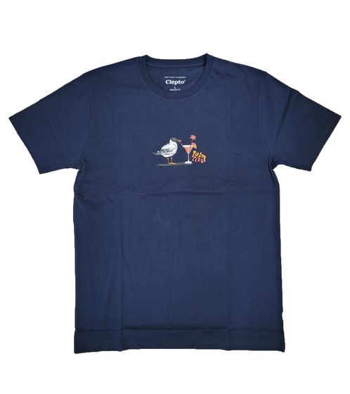 T-shirt homme Cleptomanicx Palm Fizz chemise en coton à la mode avec imprimé mouette CXTSPALM bleu