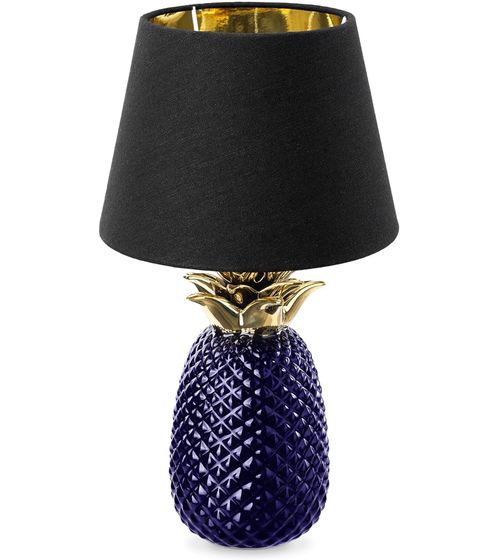 NAVARIS Lámpara de mesa con diseño de piña Lámpara decorativa de cerámica de 40 cm de altura con rosca E27 violeta/negro