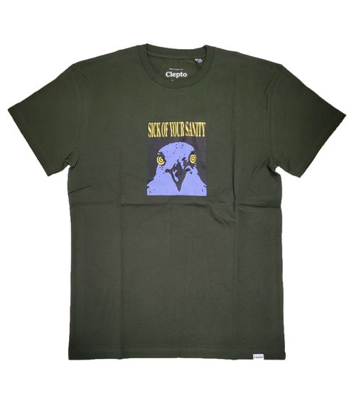 Cleptomanicx Sick Of camiseta de hombre moderna camisa de algodón boxy fit con estampado grande CXTSSICK verde oscuro