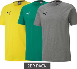 Confezione da 2 T-shirt da uomo casual PUMA TeamGoal 23 con logo ricamato Maglia in cotone Calcio 656578 Grigio, Giallo o Verde