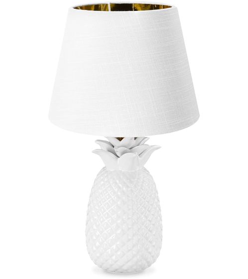 NAVARIS Lámpara de mesa con diseño de piña Lámpara decorativa de cerámica de 40 cm de altura con rosca E27 blanco/blanco
