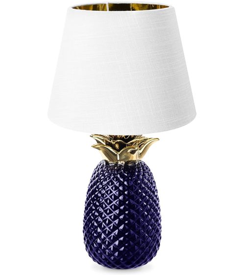 NAVARIS Lámpara de mesa con diseño de piña Lámpara decorativa de cerámica de 40 cm de altura con rosca E27 violeta/blanco