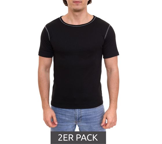 Pack de 2 camisetas térmicas para hombre PUREWORK, camiseta funcional transpirable, camiseta deportiva con contenido de algodón, ropa interior funcional OEKO-TEX Standard 100 negro