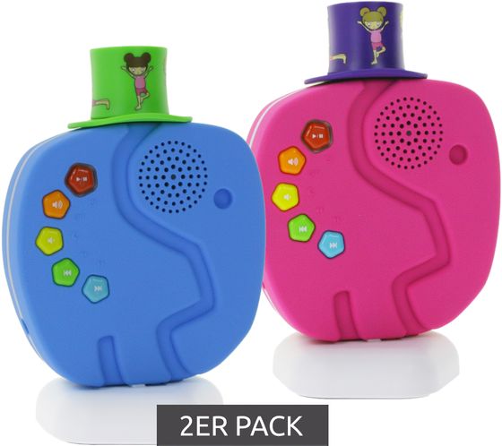 Pack económico de 2 reproductores de audio TechniSat Technifant Altavoces Bluetooth para niños que incluyen luz nocturna con gorro reproducible MP3 y batería potente en azul o rosa