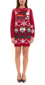 PEANUTS Snoopy Ugly Christmas Kleid Damen Strick-Kleid Weihnachts-Kleid mit großem Print Langarm-Kleid Rot