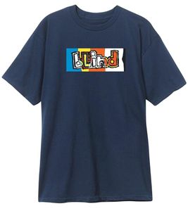 BLIND OG T-shirt da uomo strappata in PP, camicia alla moda in cotone con stampa logo sul davanti 20011789 blu