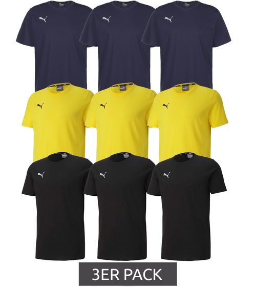 Pack de 3 camisetas Puma TeamGOAL 23 casual de hombre de algodón con logo bordado liso 656578 negro, azul marino o amarillo