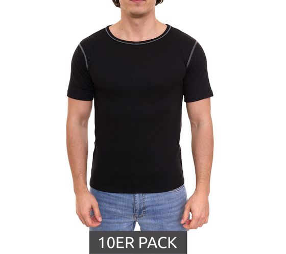 Lot de 10 chemises thermiques PUREWORK pour hommes, chemise fonctionnelle respirante, chemise de sport avec partie en coton, sous-vêtements fonctionnels OEKO-TEX Standard 100 noir