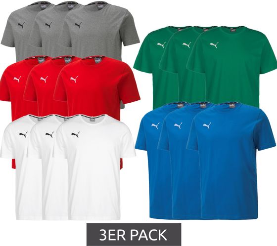 Pack de 3 chemises décontractées en coton pour hommes Puma TeamGOAL 23 avec logo brodé, t-shirts simples en rouge, gris, vert, blanc ou bleu clair