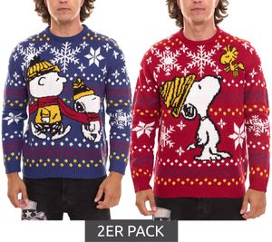 Pack of 2 PEANUTS Snoopy Ugly Christmas Sweater knitted sweaters for men and women. Value pack Christmas sweater with large print in blue or red