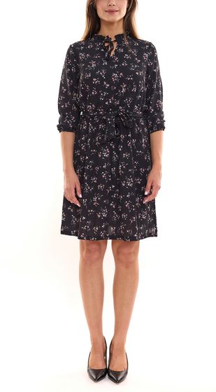 Vestido de mujer de crepé con burbujas de Laura Scott, minivestido de gasa con estampado floral integral, 12329967 negro/multicolor