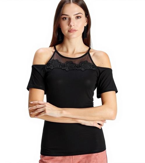 MELROSE chemise femme épaules dénudées avec bordure fleurie, haut de sortie élégant 89386742 noir