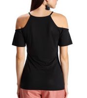 MELROSE women's off-shoulder shirt with floral border, elegant going-out top  89386742 Black MELROSE women's off-shoulder shirt with floral border, elegant going-out top  89386742 Black