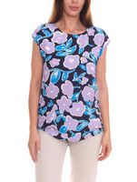 Tamaris women's short-sleeved blouse with all-over pattern, sleeveless summer shirt, yellow, black/blue or blue/purple