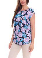 Tamaris women's short-sleeved blouse with all-over pattern, sleeveless summer shirt, yellow, black/blue or blue/purple