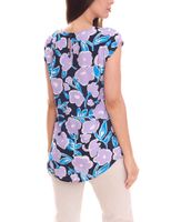 Tamaris women's short-sleeved blouse with all-over pattern, sleeveless summer shirt, yellow, black/blue or blue/purple