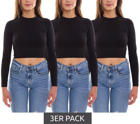 3-pack FAYN SPORTS long-sleeved crop top women's sports shirt seamless yoga shirt 47005506 black