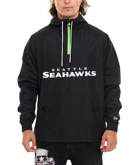 NEW ERA NFL OVERLAP LOGO Men's Seattle Seahawks Windbreaker Hooded Jacket 12590399 Black/Green