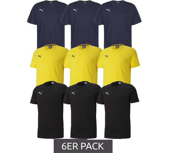 Pack de 6 Puma TeamGOAL 23 chemise décontractée en coton pour hommes avec logo brodé, T-shirts simples 656578 noir, bleu marine ou jaune