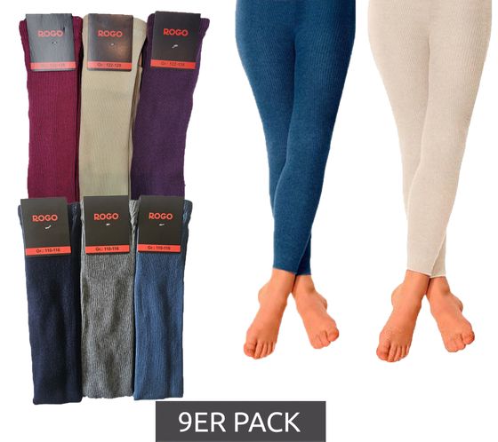 Pack económico de 9 leggings para niños ROGO, pantalones de algodón, leggings de uso diario, azul claro/azul oscuro/gris o beige/rojo vino/morado