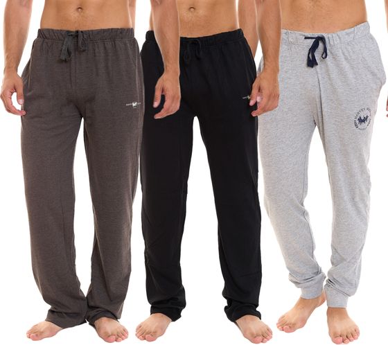 HARVEY MILLER POLO CLUB Pantalón de pijama para hombre, pantalón de algodón, pantalón fino para dormir con bolsillos, pijama loungewear, gris oscuro, negro o gris claro