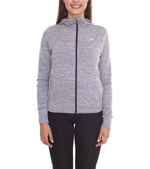 OXIDE Training ladies fleece jacket sporty fitness jacket in mottled look with hood 7419081 Grey