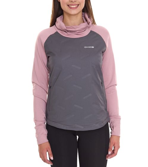 OXIDE XCO Jersey fitness para mujer, jersey deportivo para correr, jersey de manga larga con cuello alto 7411180 rosa/gris