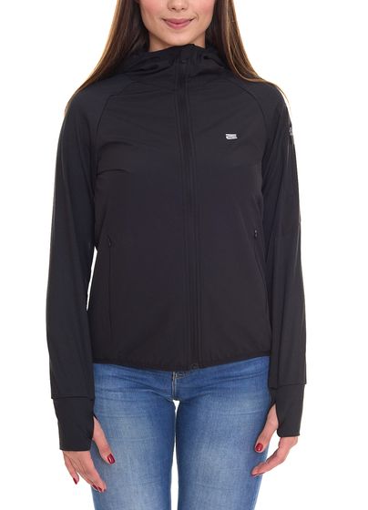 OXIDE XCO Damen Regen-Jacke dünne Outdoor-Jacke mit Kapuze und Daumenlöchern 7410180 Schwarz