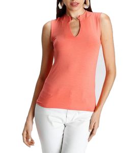 melrose women's top stylish summer shirt with keyhole neckline 33295914 Orange