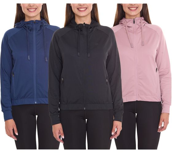 OXIDE Training Chaqueta fitness mujer, chaqueta deportiva de entrenamiento con capucha 7401081 rosa, azul o negro