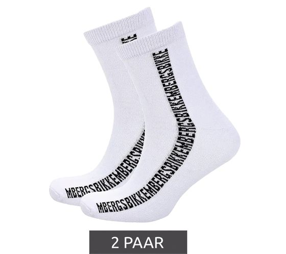 2 pairs of BIKKEMBERGS men's long socks with brand lettering cotton socks BK064 white