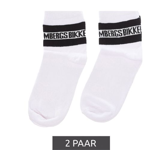 2 pairs of BIKKEMBERGS men's long socks with brand lettering cotton socks BK070 white/black