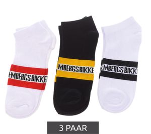 3 pairs of BIKKEMBERGS Surtido men's cotton socks with small brand lettering, sneaker socks BK_083 white/black/red/yellow