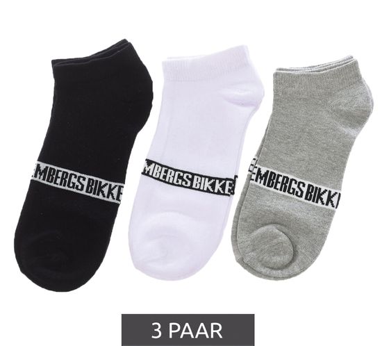 3 Paar BIKKEMBERGS Surtido Herren Baumwoll-Socken mit kleinem Markenschriftzug Sneaker-Socken BK080 Schwarz/Weiß/Grau