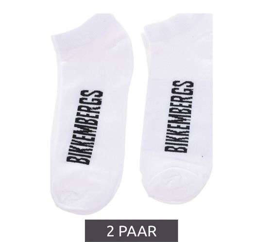 2 pairs of BIKKEMBERGS men's cotton socks with small brand lettering, sneaker socks BK_076 white/black