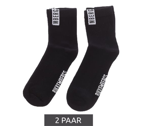 2 pairs of BIKKEMBERGS men's sports socks with brand lettering cotton socks BK055 Black