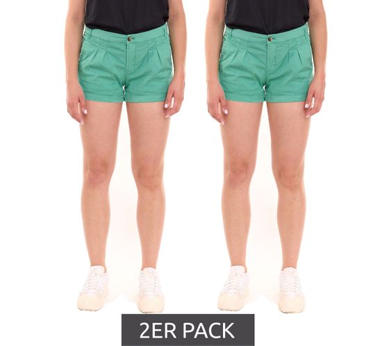 2er Sparpack AjC Damen Hot-Pants mit Bügelfalten Chino-Shorts mit fixiertem Umschlag Sommer-Shorts 83031904 Grün