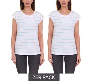 Confezione da 2 magliette Tamaris, camicie estive chic da donna con girocollo, camicie in cotone 99612539 bianco