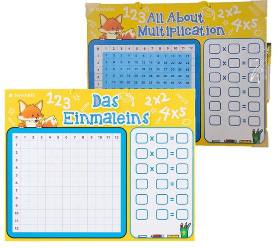 NAVARIS Tableau d'apprentissage pour enfants Tableau de multiplication Accessoires d'apprentissage Matériel d'apprentissage 53345 jaune/bleu en allemand ou anglais