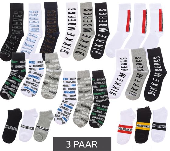 3 pares de calcetines de tenis para hombre BIKKEMBERGS con letras de la marca medias de algodón blanco/negro/gris/azul