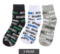 3 paires de chaussettes de tennis homme BIKKEMBERGS avec inscription de la marque bas en coton blanc/noir/gris/bleu 3 paires de chaussettes de tennis homme BIKKEMBERGS avec inscription de la marque bas en coton blanc/noir/gris/bleu
